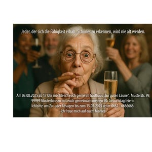 Lustige Einladungskarte Frau, Geburtstag,  50, 60, 70, 80, 90 jedes Alter, originell, einzigartig, Feier, 55, 65, 75, 85, schön, Freunde