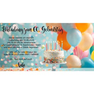 Einladungskarte, Geburtstag, Torte, 40, 50, 60, 70, 80 jedes Alter, originell, einzigartig, individueller Text, einmalig, Feier, Party