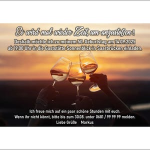 Einladungskarten, Geburtstag, Weingläser, 40, 50, 60, 70, 80 jedes Alter, originell, einzigartig, Feier, 55, 65, 75, 85, anstoßen, Party