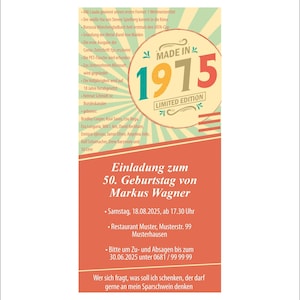 Einladungskarte, 50 Geburtstag, originell, 1975 einzigartig, Jahresereignisse, Einladung