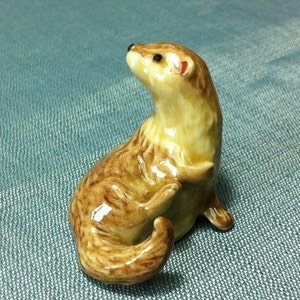 Miniature Ceramic Otter Animal Cute Little Orange Beige Brown Funny Figurine Tiny Statue Small Decoration Hand Painted Collectible Craft
