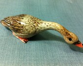 Miniature Ceramic Goose Bird Duck Animal Cute Little Tiny Small Brown Beige Figurine Statue Decoration Hand Painted Collectible Figure Deco