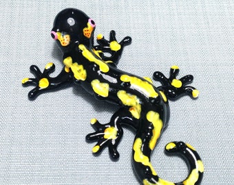 Glass Miniature Salamander Lizard Reptile Animal Black Yellow Figurine Hand Blown Statue Decoration Collectible Small Craft Hand Painted