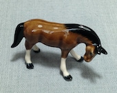 Miniature Ceramic Stallion Horse Animal Cute Little Tiny Small Brown White Figurine Statue Decoration Hand Painted Craft Collectible Figure