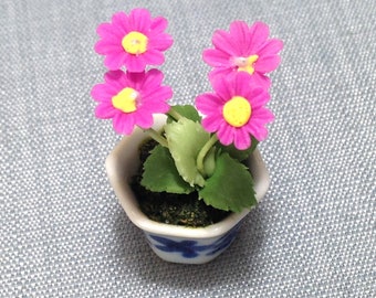Miniature Dollhouse Artificial Flower Plant Daisy Pink Yellow Clay Polymer Garden Flowers Hand Made Supplies Cute Tiny Ceramic Pot Deco 1/12