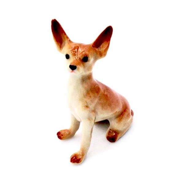 Miniature Ceramic Dog Chihuahua Pet Sitting Animal Little Brown White Figurine Small Statue Tiny Decoration Hand Painted Collectible Figure