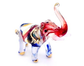 Hand Blown Glass Miniature Elephant Animal Cute Red Blue Yellow White Figurine Statue Decoration Collectible Small Craft Painted Figure Deco