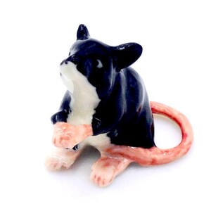 Miniature Ceramic Rat Mouse Mice Little Animal Small Black Pink Figurine Tiny Statue Decoration Collectible Hand Painted Figure Deco