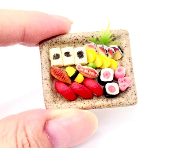 Miniature Dollhouse Japanese Sushi Set Clay Polymer Tiny Food