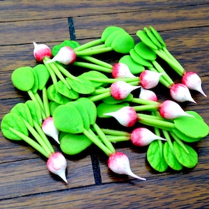 10 Miniature Dollhouse Radishes Clay Polymer White Red Long Vegetables Small Veggies Cute Little Fimo Food Jewelry Supplies Tiny Radish Deco
