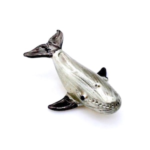 Hand Blown Glass Miniature Whale Baby Fish Little Ocean Animal Grey Figurine Tiny Statue Small Decoration Collectible Painted Mini Figure