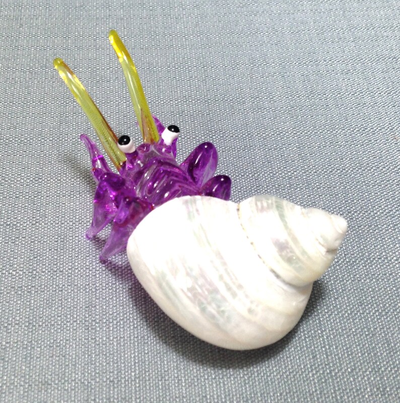 Hand Blown Glass Hermit Crab Sea Shellfish Animal Cute Purple | Etsy