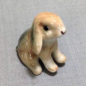 Miniature Ceramic Rabbit Bunny Animal Cute Little Brown Black Figurine Funny Statue Small Decoration Hand Painted Craft Collectible Deco