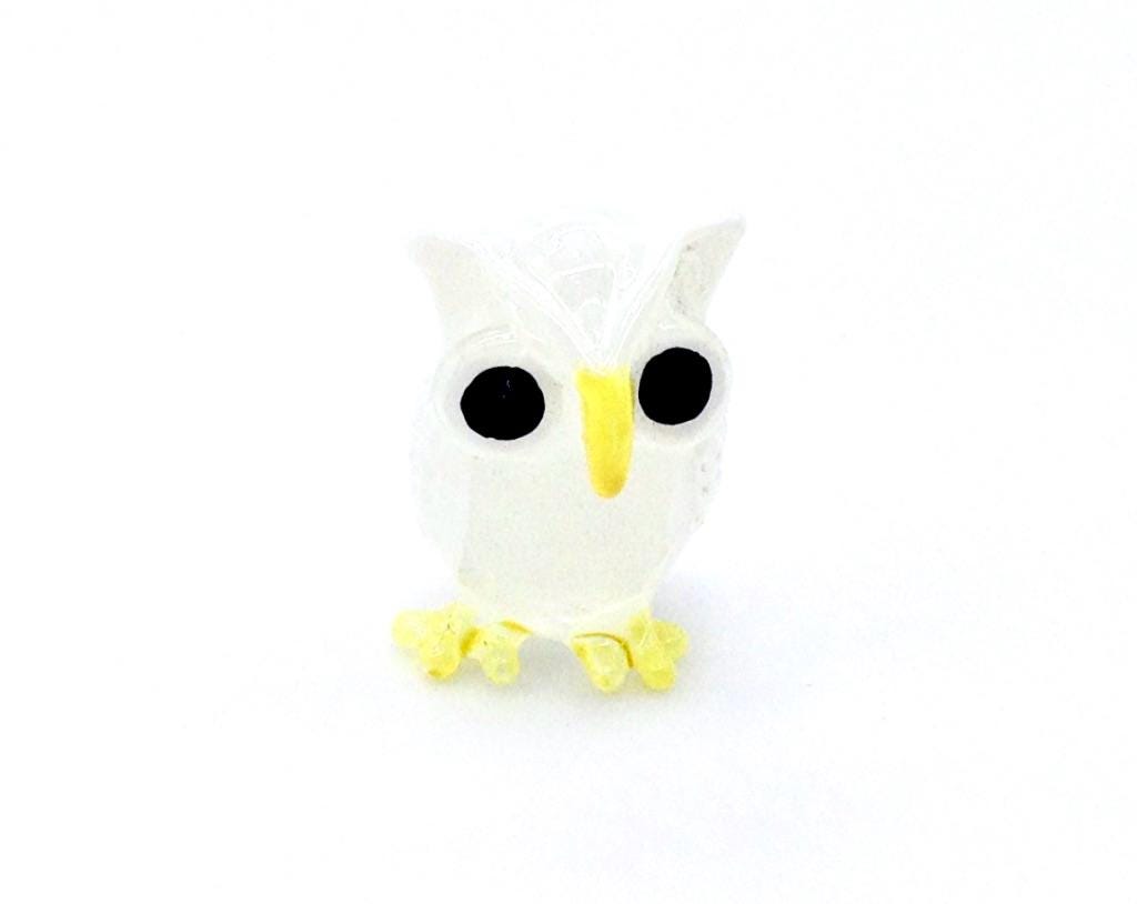 Hand Blown Glass Miniature Funny Baby Owl Bird Animal Cute Tiny White Figurine Mini Statue Decoratio