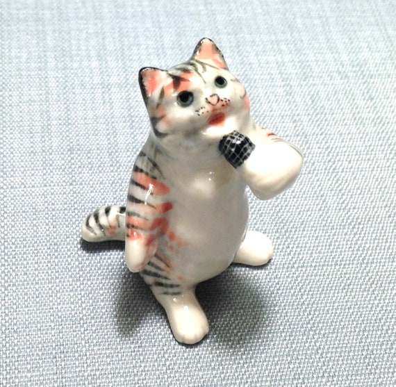 Musical 3 Piece Band Miniature Ceramic Tabby Cat Figurine