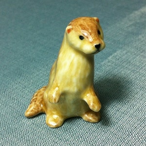 Miniature Ceramic Otter Animal Funny Cute Little Tiny Small Orange Beige Yellow Figurine Statue Decoration Hand Painted Collectible Figure