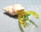 Hand Blown Glass Miniature Hermit Crab Shellfish Animal Yellow Natural Shell Figurine Statue Decoration Collectible Small Craft Hand Made