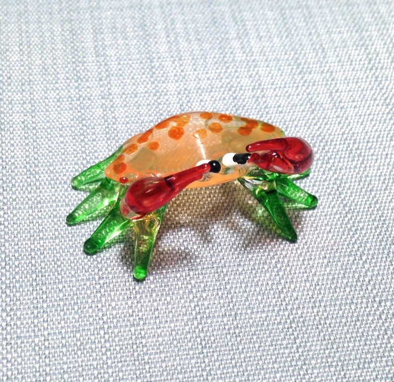 1 X Handcrafted MINIATURE HAND BLOWN GLASS Small Red Crab FIGURINE Collection by ChangThai Design 6085321