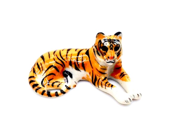 Miniature Ceramic Tiger Laying Feline Wild Jungle Animal Little