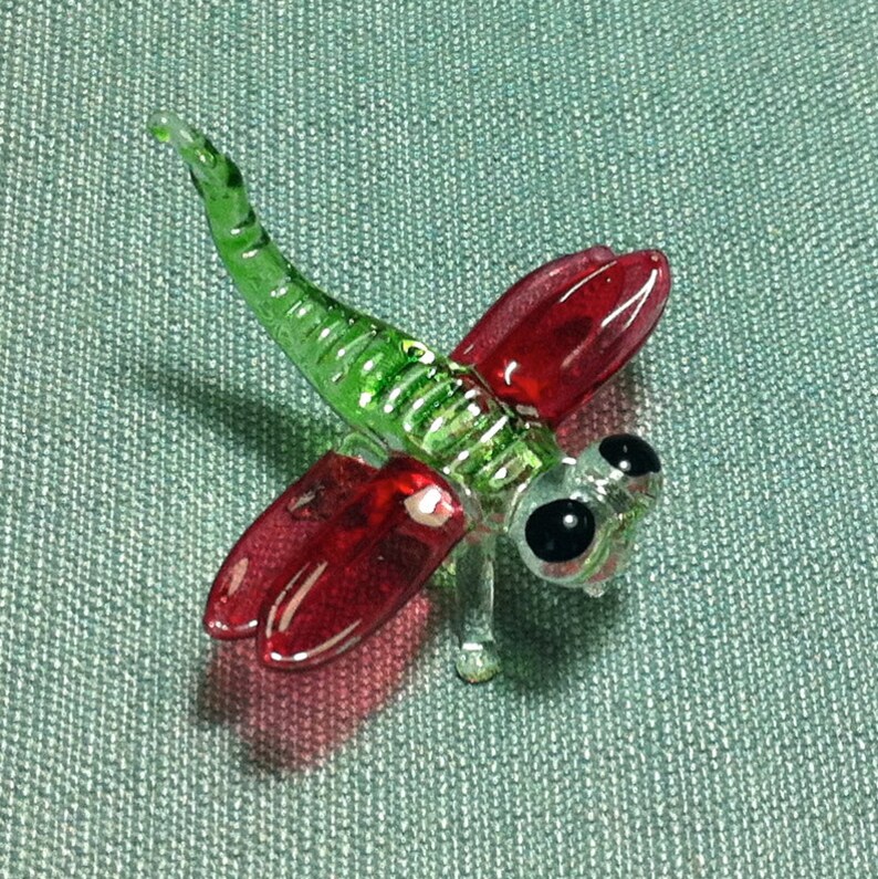 Hand Blown Glass Funny Dragonfly Insect Animal Cute Green Red Etsy
