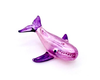 Hand Blown Glass Miniature Whale Fish Funny Sea Ocean Animal Cute Purple Figurine Statue Decoration Collectible Small Craft Painted Figure