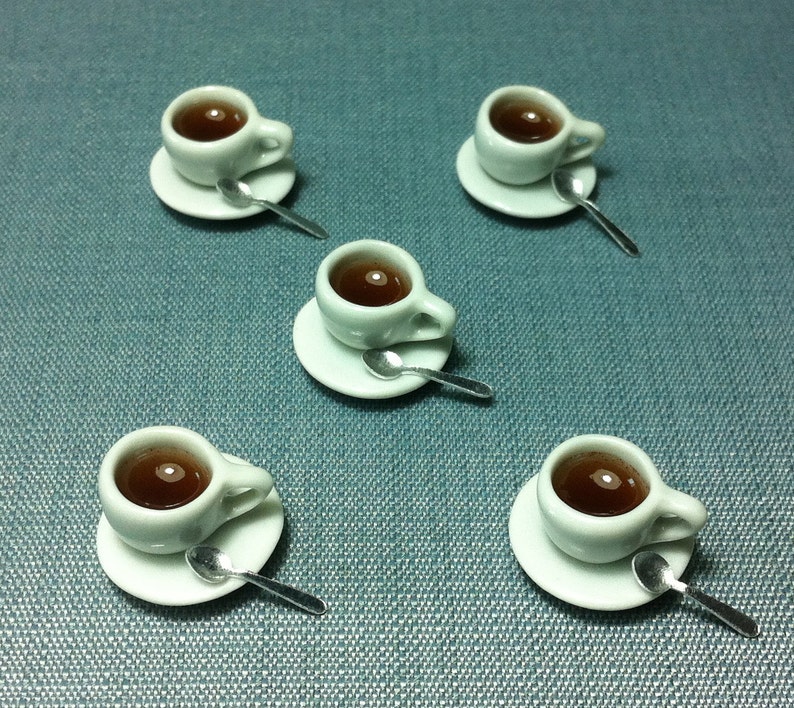 5 Miniature Dollhouse Coffee Cups Set Ceramic Cup Resin Drinks Etsy