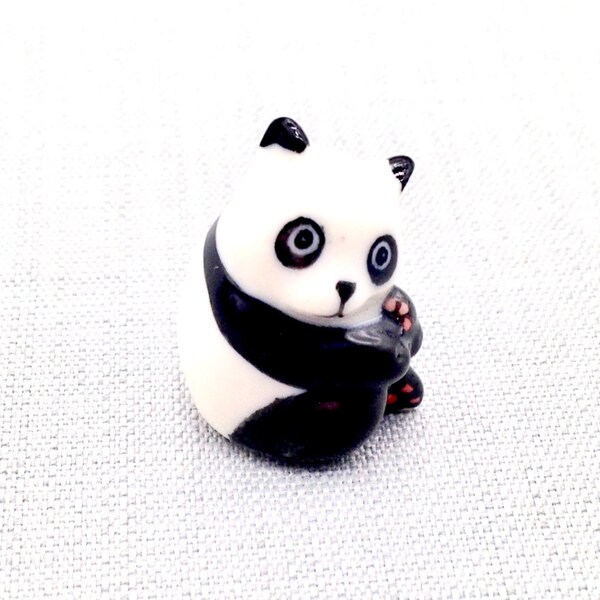 Miniature Ceramic Panda Bear Sitting Animal Funny Cute Little Black White Figurine Tiny Statue Small Decoration Hand Painted Collectible