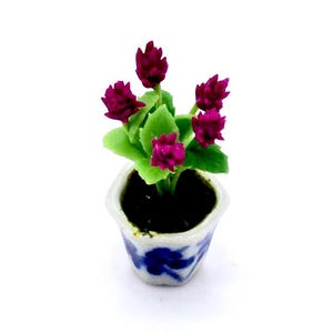 Miniature Dollhouse Artificial Flower Plant Globe Amaranth Purple Polymer Clay Garden Flowers Hand Made Supplies Small Ceramic Pot Deco 1/12