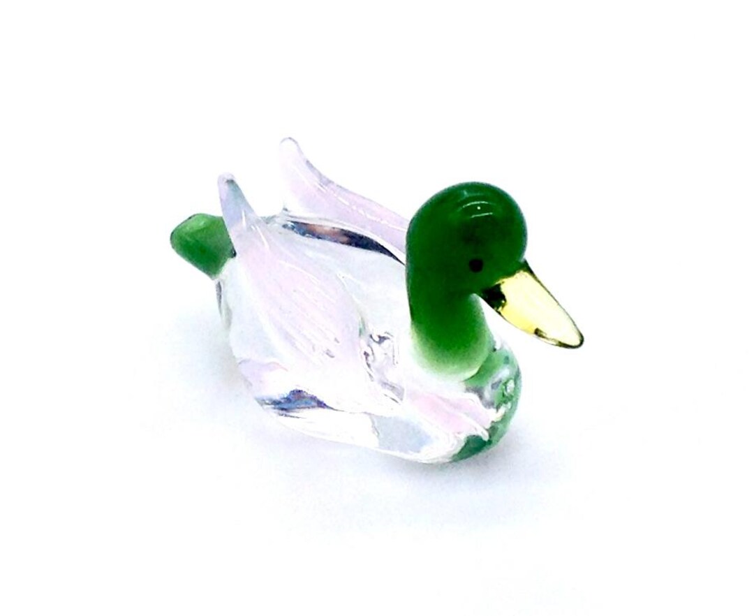 Glass Miniature Duck Bird Little Animal Transparent Green Pink