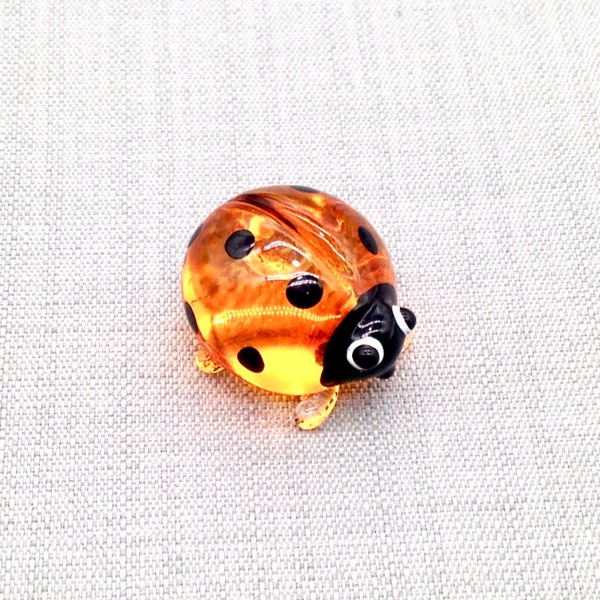 Miniature Hand Blown Glass Funny Ladybug Ladybird Insect Animal Orange Black Figurine Statue Decoration Collectible Small Craft Painted Deco