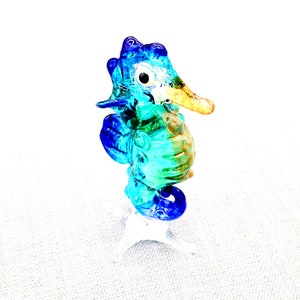 Hand Blown Glass Miniature Seahorse Sea Baby Little Animal Blue Orange Figurine Small Statue Tiny Decoration Collectible Painted Mini Figure