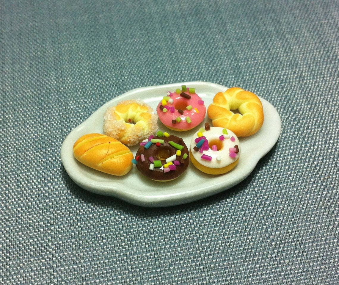Pastry Set Miniature Clay Polymer 5 Donut Donuts Bread Bakery Etsy