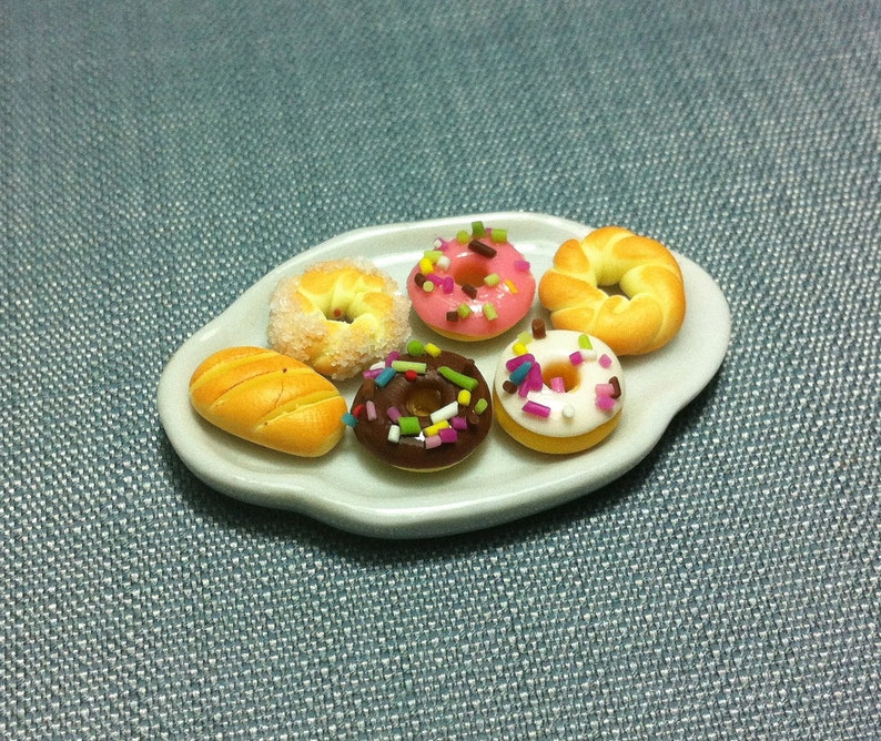 Pastry Set Miniature Clay Polymer 5 Donut Donuts Bread Bakery Etsy