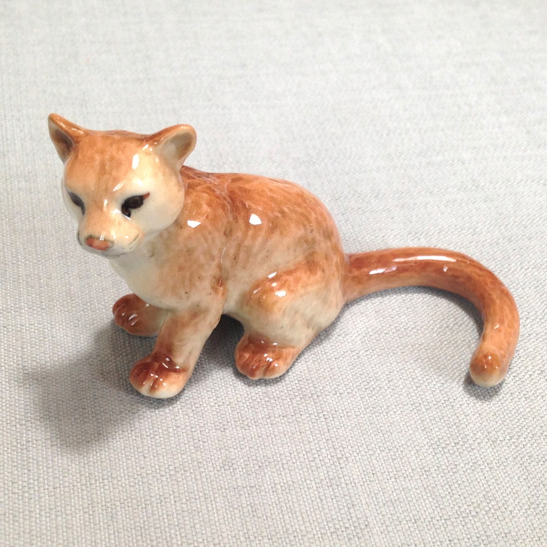 Miniature Ceramic Puma Sitting Animal Cute Little Small Brown - Etsy