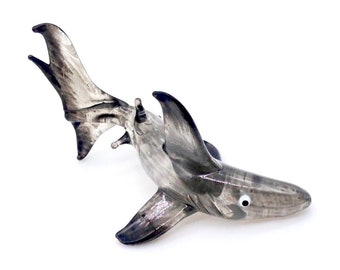 Hand Blown Glass Miniature White Shark Fish Animal Cute Grey Black Figurine Statue Tiny Decoration Collectible Small Craft Hand Painted Deco