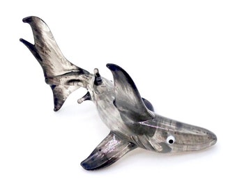 Hand Blown Glass Miniature White Shark Fish Animal Grey Black Figurine Statue Tiny Decoration Collectible Small Craft Painted Figure