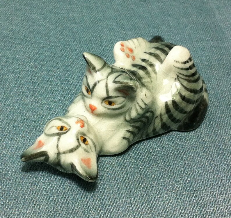 Miniature Ceramic Cats Cat Family Kitty Animal Little Small Etsy