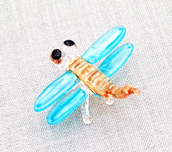 Miniature Hand Blown Glass Funny Dragonfly Insect Animal Cute