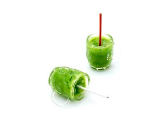 2 Miniature Dollhouse Iced Green Tea Matcha Mugs Cups Clear Plastic Cup Drinks Glasses Cute Tiny Small Supply Food Drink Diorama Decor 1/12