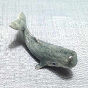 Miniature Ceramic Sperm Whale Funny Fish Sea Animal Cute Little Grey Figurine Tiny Statue Small Decoration Hand Painted Collectible Figure