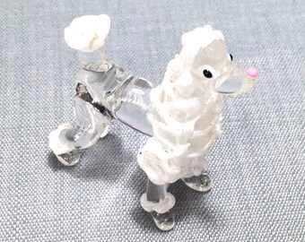 Miniature Glass Poodle Dog Animal Funny Cute White Transparent Figurine Hand Blown Statue Decoration Collectible Small Craft Painted Figure