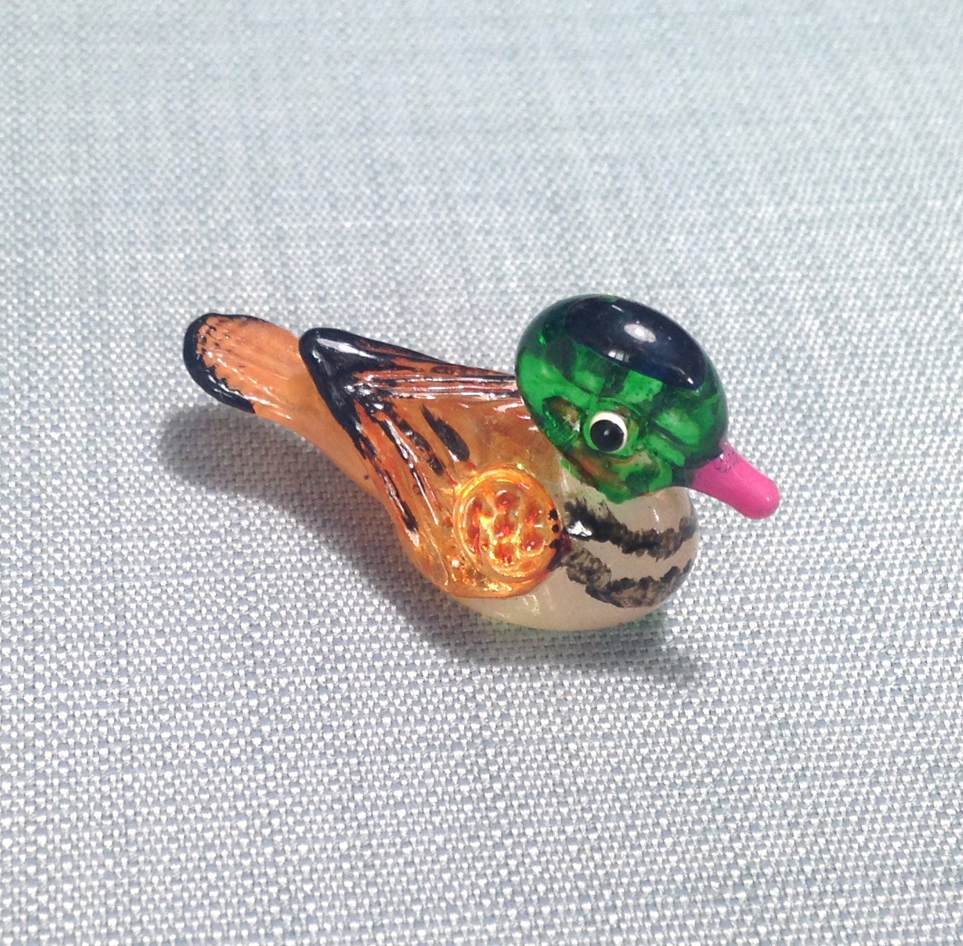 Hand Blown Miniature Glass Funny Duck Bird Animal Cute Orange Etsy