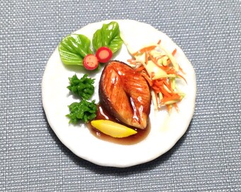 3 pieces of loose 1 inch Grilled Salmon sliced Dollhouse Miniature Food 