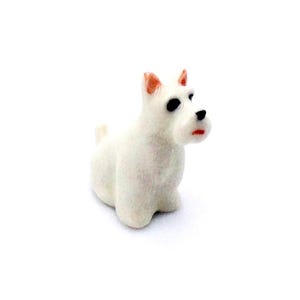 Miniature Ceramic Dog Scottish Terrier Scottie Sitting Animal Little White Statue Small Decoration Collectible Hand Painted Figure Craft