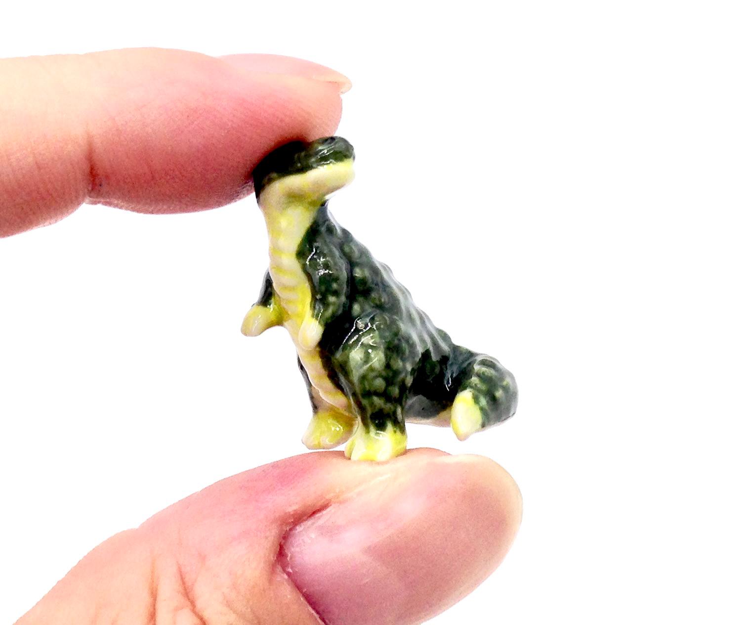 Miniature Ceramic Dinosaur Dino Mini Jurassic Animal Green Yellow