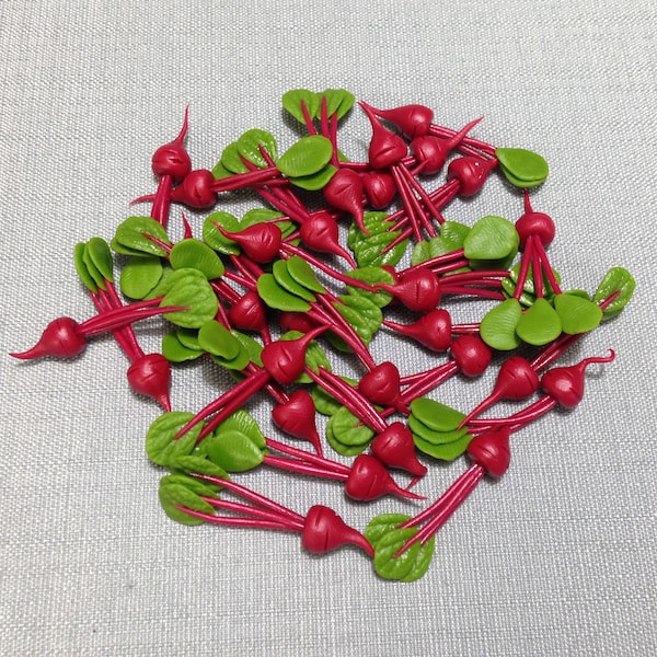 10 Miniature Dollhouse Beetroots Clay Polymer Green Red Long Vegetables Veggies Cute Little Tiny Small Fimo Food Jewelry Supplies Beets Deco
