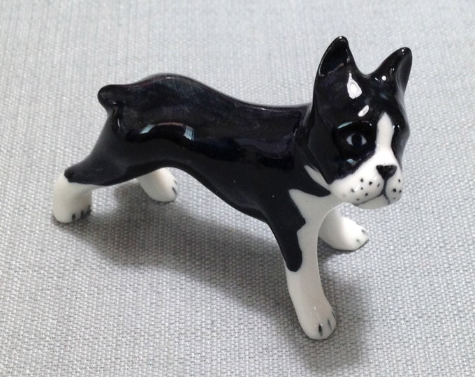 Miniature Ceramic Boston Terrier Dog Animal Cute Little Tiny Small