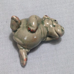 Miniature Ceramic Hippo Hippopotamus Animal Cute Little Tiny Small Grey Brown Figurine Statue Decoration Hand Painted Collectible Figure