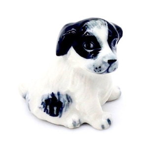 Miniature Ceramic Dog Spaniel Puppy Pet Sitting Little Animal Black White Tiny Statue Small Decoration Craft Collectible Hand Painted Figure
