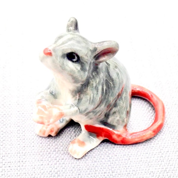 Miniature Ceramic Rat Mouse Mice Animal Cute Small Grey White Figurine Tiny Statue Decoration Collectible Hand Painted Figure Decor Deco